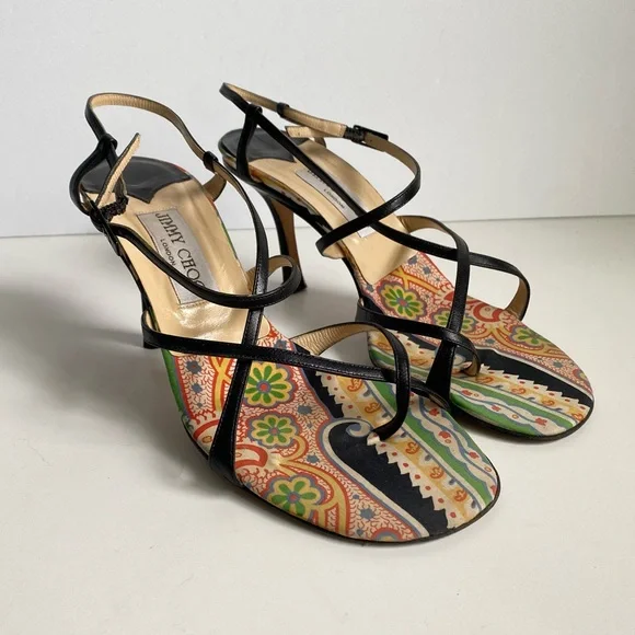 Jimmy Choo Black Leather Strappy Heels Sandals Vintage 90s Y2K Womens 38 - Picture 2 of 15